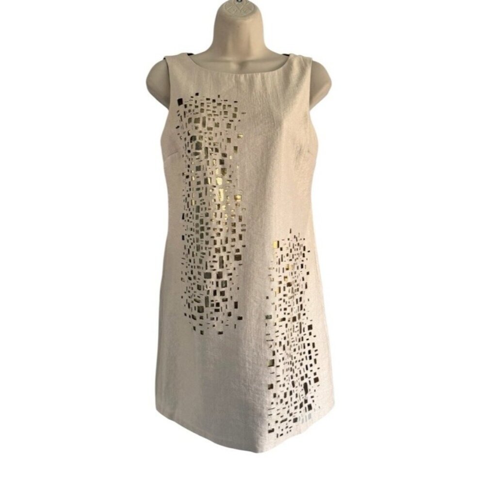 Alexia Admor Woman's Sz XS Sleeveless Gold Laser Cut Out Lined Mini Sheath Dress